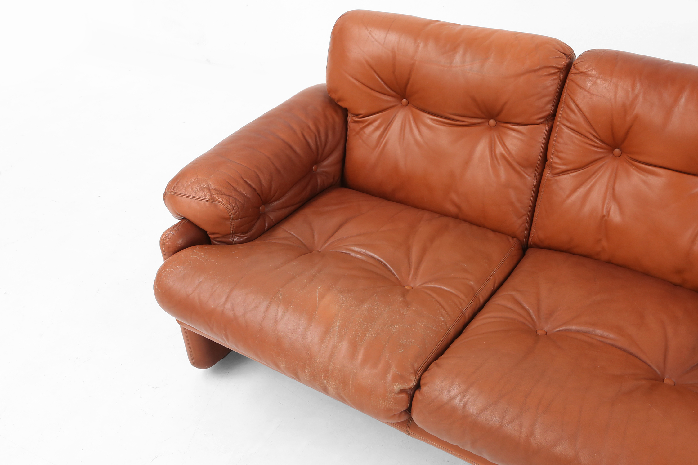 Brown leather 2-seater sofa Coronado by Tobia Scarpa for B&B Italia, Italy ca. 1960thumbnail